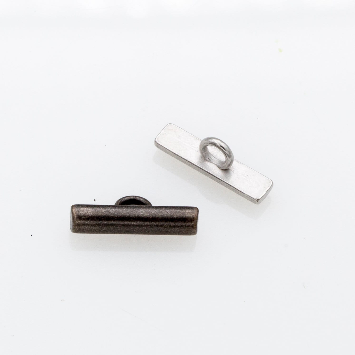 Long Bar Shaped Metal Buttons (10 Pcs) - 18mm; Matte Silver/dark