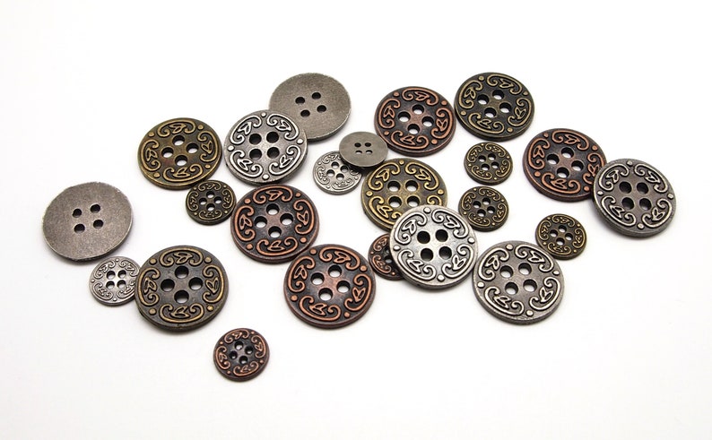 Vintage 4 hole button 10pcs 12/22mm Antique brass/copper/silver image 2