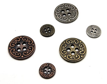 Vintage 4 hole button (10pcs) - 12/15/22mm; Antique brass/copper/silver