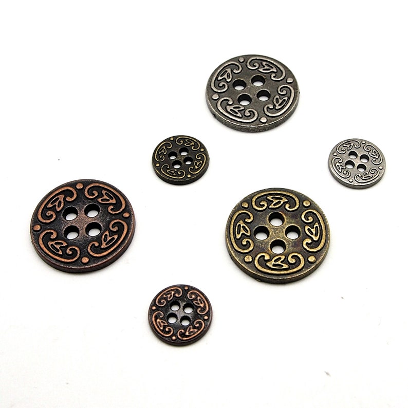 Vintage 4 hole button 10pcs 12/22mm Antique brass/copper/silver image 1