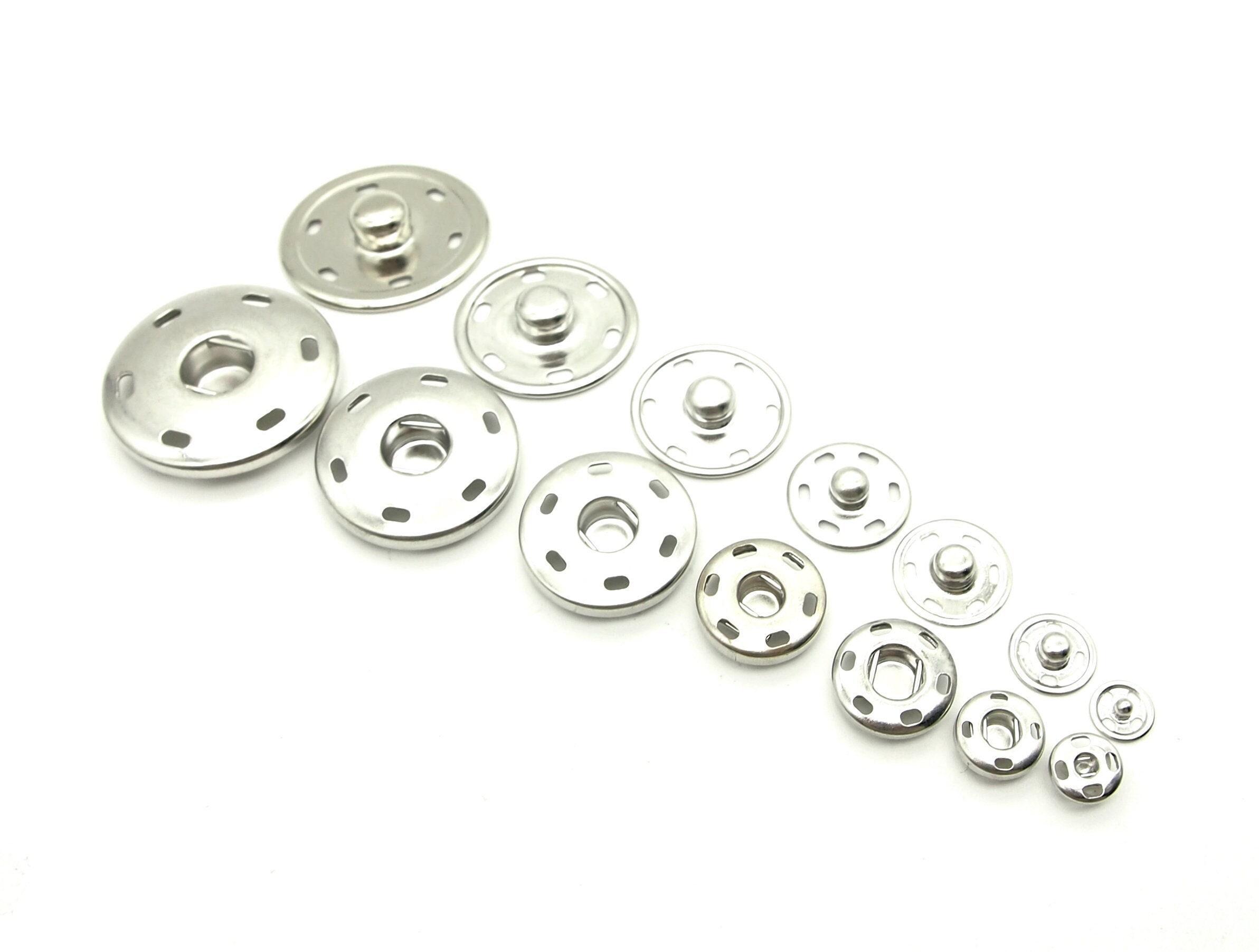 Sew-on Snaps 10pcs 8/10/14/15/21/25/30mm Silver 