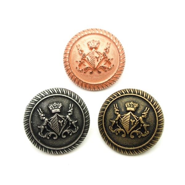 bouton d'armoiries vintage (5 pièces) - 24 mm ; Or rose/argent foncé/laiton antique