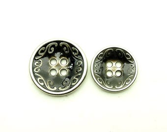 Western 4 hole buttons - 20/25mm; Black & silver