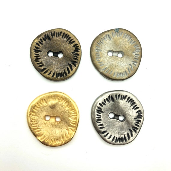 Vintage 2 hole buttons (10 pcs) - 22mm; Gold/Antique Brass/Dark silver/Tin brass