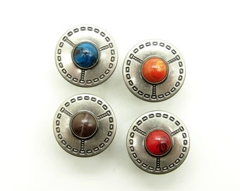 Dark silver gemstone jean button (10pcs) - 17mm; Turquoise/Brown/Red/Orange