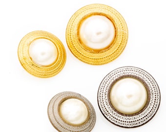 Vintage pearl metal buttons (5 pcs) - 26/21mm; Gold/Copper tin