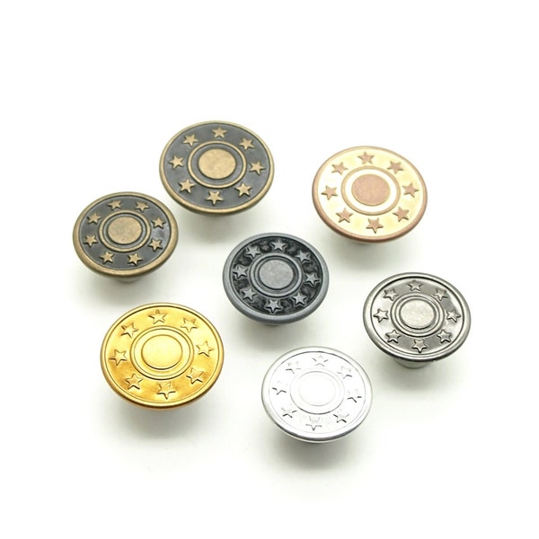 Star jean buttons (10pcs) - 15/17mm; Antique brass/Orange brass/Red tea leaf/Silver/Pewter/Alloy