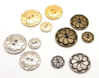 Flower 2 hole button (10pcs) - 12/18/20mm; Antique brass/Pewter/Gold/Silver