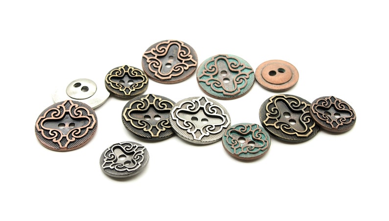 Asian Style Button Vintage Chinese Style Buttons – 17/23mm; Antique Copper, Brass & Pewter ...