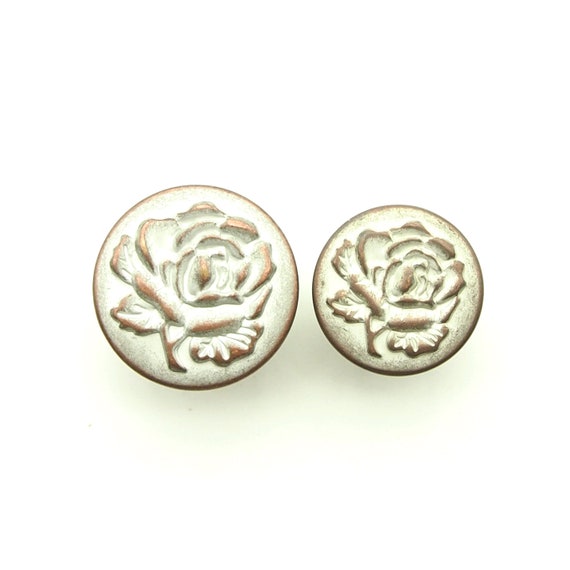 Rose Jean Buttons (10pcs) - 14/17mm; Copper Tin/antique