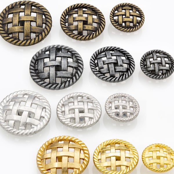 Basket weave button (10pcs) - 26/23/18mm; Silver/Gold/Dark silver/Antique brass