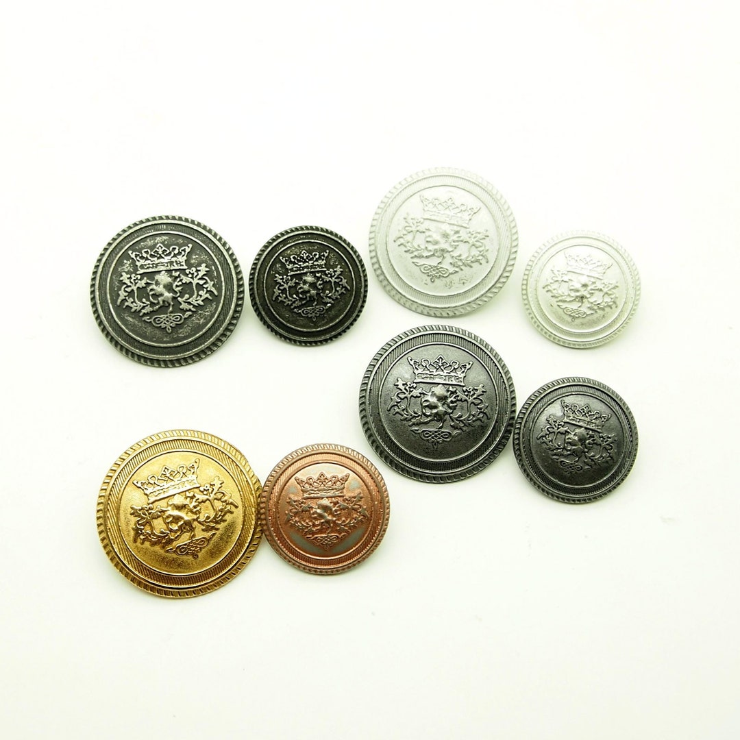 Crest Emblem Buttons (10 Pcs) - 22/28mm; Pewter/white/oxidised Silver ...