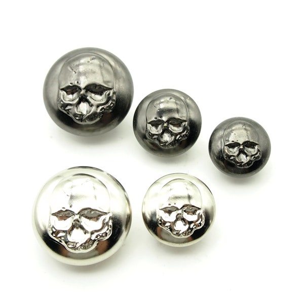 Skull buttons (10pcs) - 15/17/23mm; Pewter/Silver