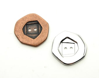 Vintage 2 hole button (5pcs) - 25mm; Antique copper/Shiny silver