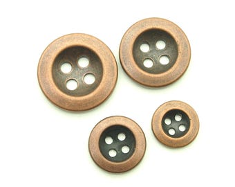 Vintage copper 4 hole buttons (10pcs) - 15/18/23/25mm