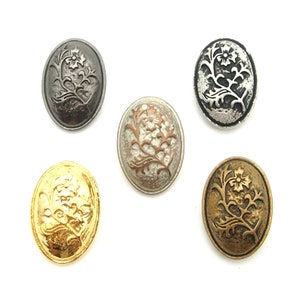 Oval floral button (10 pcs) - 18x26mm; Antique brass/Pewter/Tin black/Copper tin/Gold