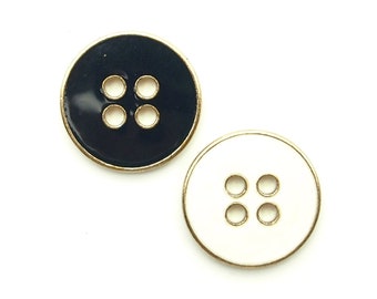 Boutons plats 4 trous (5pcs) - 23mm; Blanc cassé et or mat/Noir et or mat