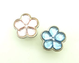 Flower jean button (10pcs) - 18mm; Pink/Blue