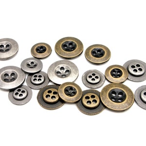 Plain 4 Hole Metal Buttons 10 Pcs 15/18/21mm Antique Brass/dark Silver ...