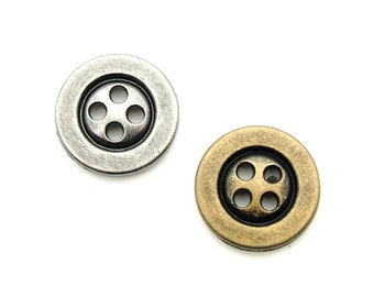 4 hole buttons (10pcs) - 14mm; Antique brass/Dark silver