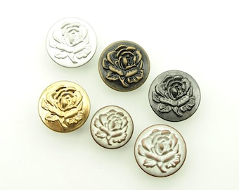 Rose jean buttons (10pcs) - 14/17mm; Copper tin/Antique brass/Pewter/Gold/Matte silver