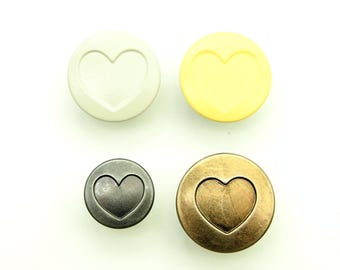 Heart jean button (10pcs) - 12/18mm; Pewter/Butter/Taupe/Antique brass