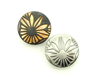 Flower jean button (10pcs) - 20mm; Dark graphite/Pewter