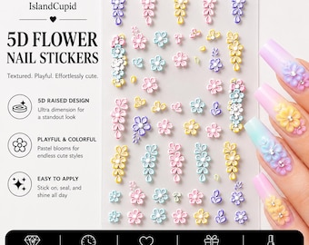 5D pastellblommande nageldekaler | Präglade blommiga nagelklistermärken | Y2K nagelkonst | Söta självhäftande nageldekaler | Vårnaglar