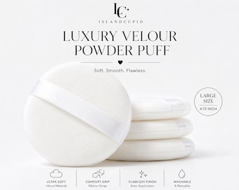 Lyxig puderpuff i velour | Mjuk återanvändbar puderapplikator för kropp och ansikte | Stor puderpuff med bandrem