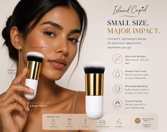 Tät foundationborste | Mjuk kabuki-sminkborste | Felfri applikator för flytande och krämiga foundation | Makeupborste för resor