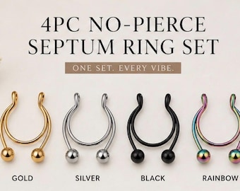 Septumset utan piercing, näsring med clips, falska septumsmycken, utan piercing, 4 st