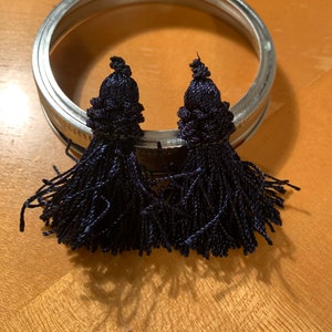 Navy Blue Tassel Earrings