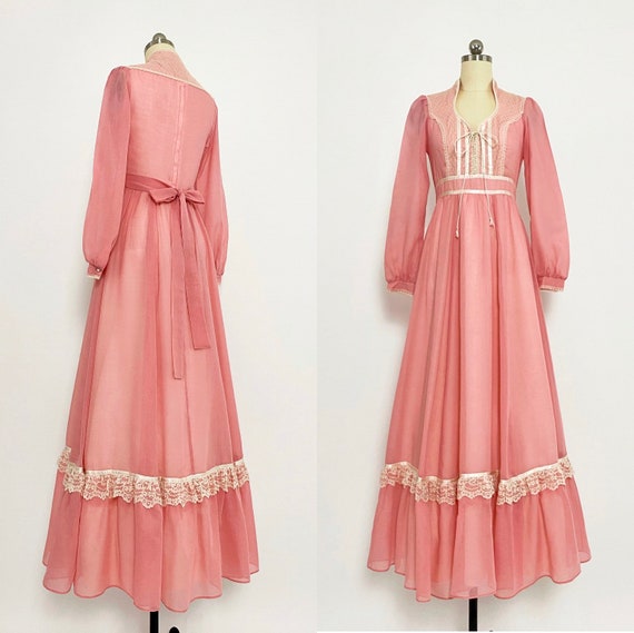 GUNNE SAX | 1970s Embellished Lace-Up Maxi Dress