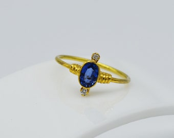 Sapphire and Diamond 0.80 CTW September Birthstone Ring in Solid Gold: A Dainty Elegance