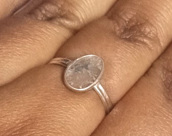 Dainty 925 Sterling Silver Slice Polki Diamond Ring – Minimalist Handmade Stacking Ring