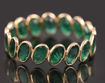 Natural Zambian Emerald Gemstone Ring Solid 10K/14K/18K Yellow Gold Ring Stackable Minimalist Dainty Jewelry Ring Fully Band Eternity Ring