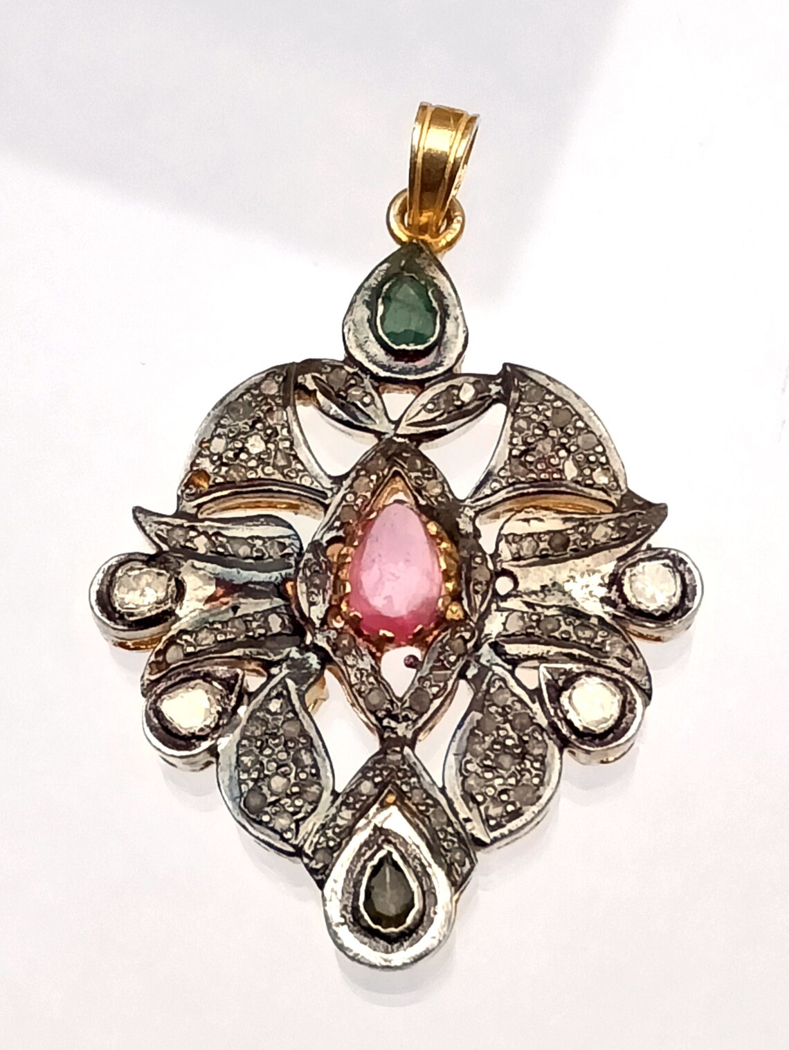 Natürlicher Rosenschliff Pave Diamant Smaragd Rubin Silber Etsy.de