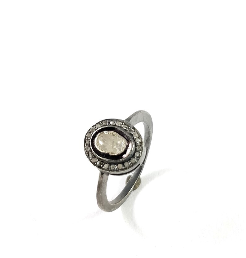 Sterling Silver Diamond Ring Natural Rose Cut Diamond Ring 925 Sterling Silver Jewelry Handmade Diamond Jewelry Stackable Mini Woman Jewelry