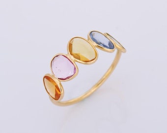 Solid Sterling Silver 925/14K/ Gold Ring Natural Multi Sapphire Gemstone Ring Gold Ring  Dainty Ring Stacking Ring Women Jewelry Gift