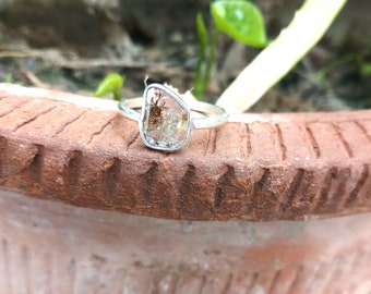 Solid 925 Sterling Ring Natural Rosecut Polki Ring 1 PC Diamond Ring Slice Polki Ring Minimalist Ring Stacking Jewelry Ring Dainty Tiny Ring
