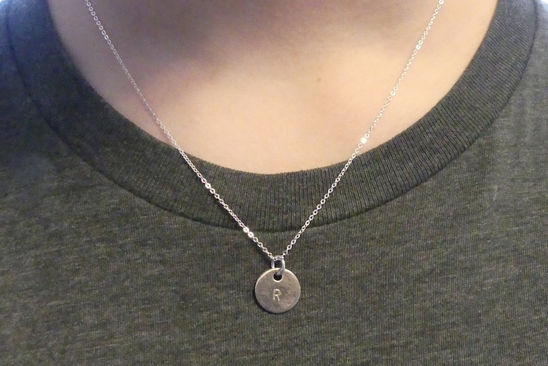 Custom silver necklace with personalized monogram silver plated chain and hand stamped initial