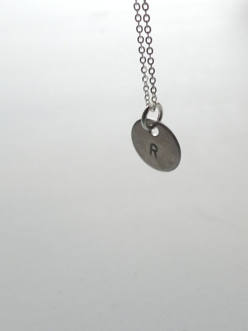 Custom silver necklace with personalized monogram silver plated chain and hand stamped initial