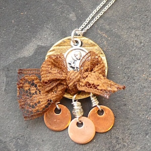 St Gerard necklace, handmade Catholic saint necklace, brass and copper necklace, mixed metal religious necklace, patron saint necklace