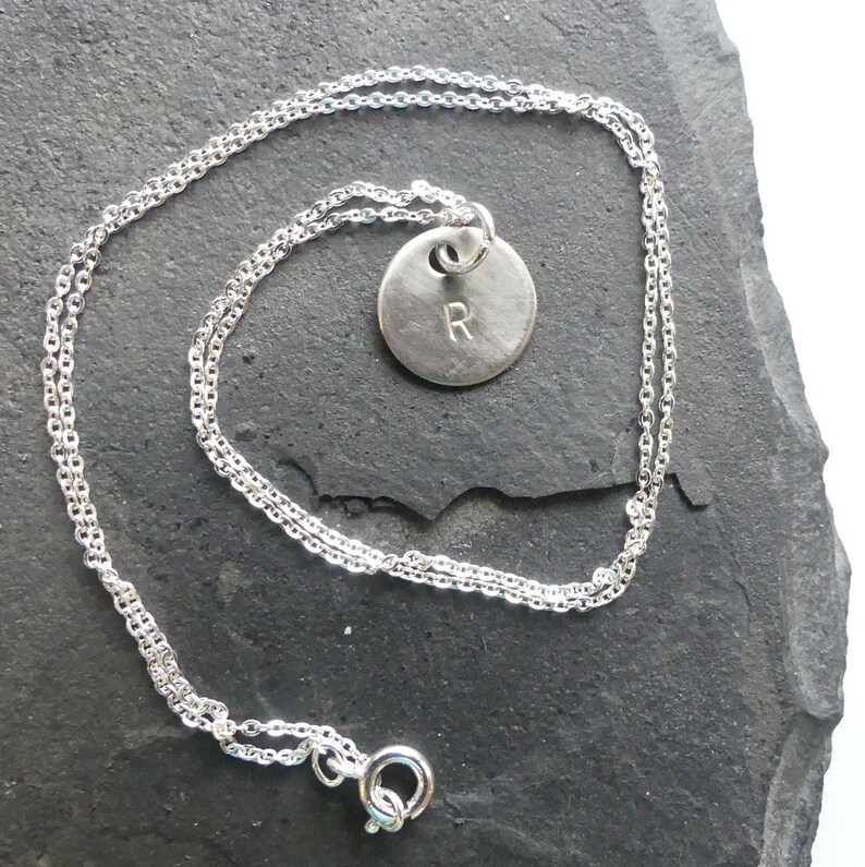 Custom silver necklace with personalized monogram silver plated chain and hand stamped initial