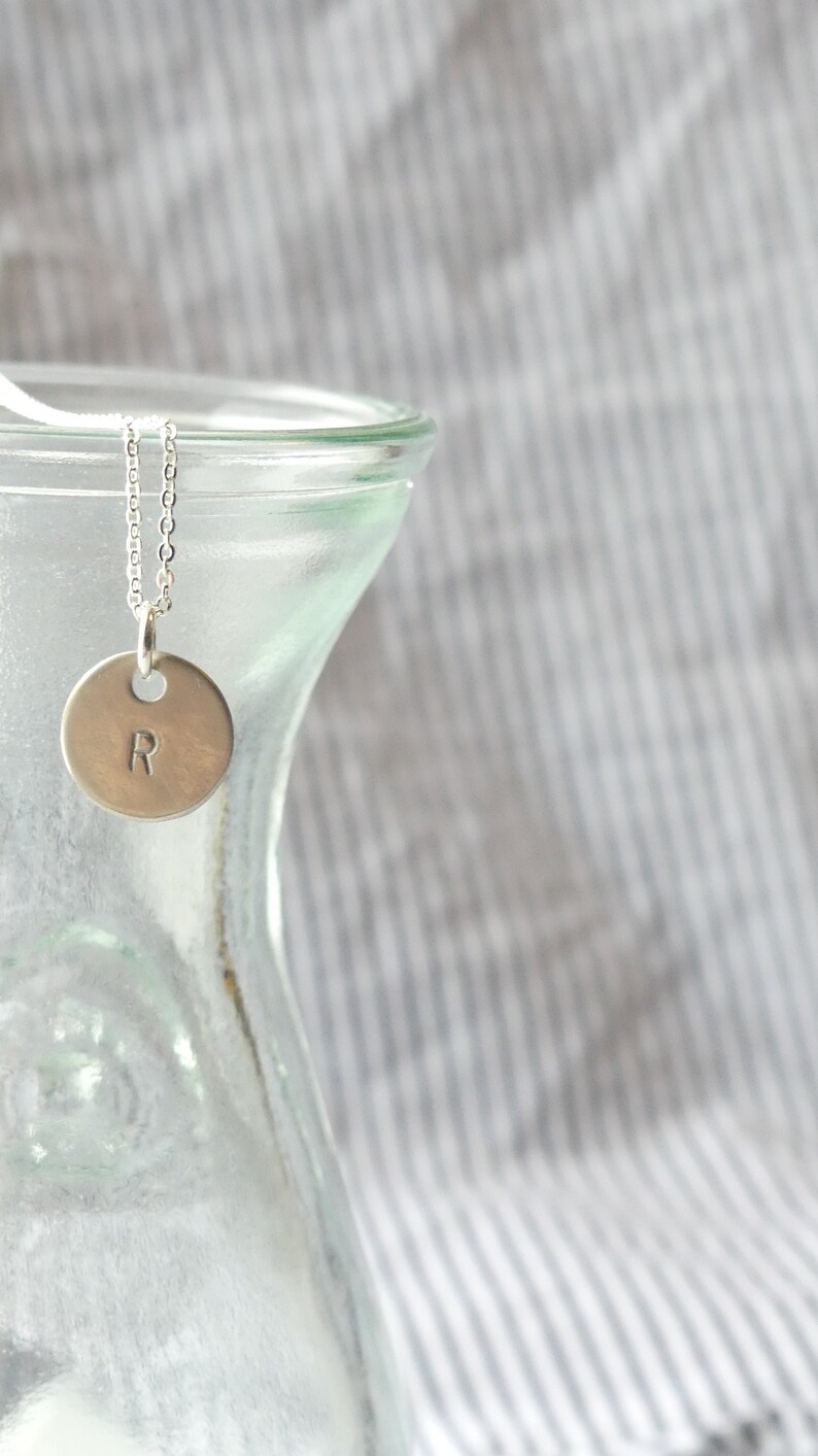 Custom silver necklace with personalized monogram silver plated chain and hand stamped initial