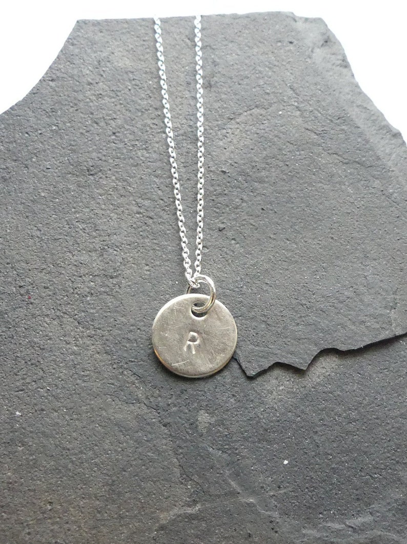 Custom silver necklace with personalized monogram silver plated chain and hand stamped initial