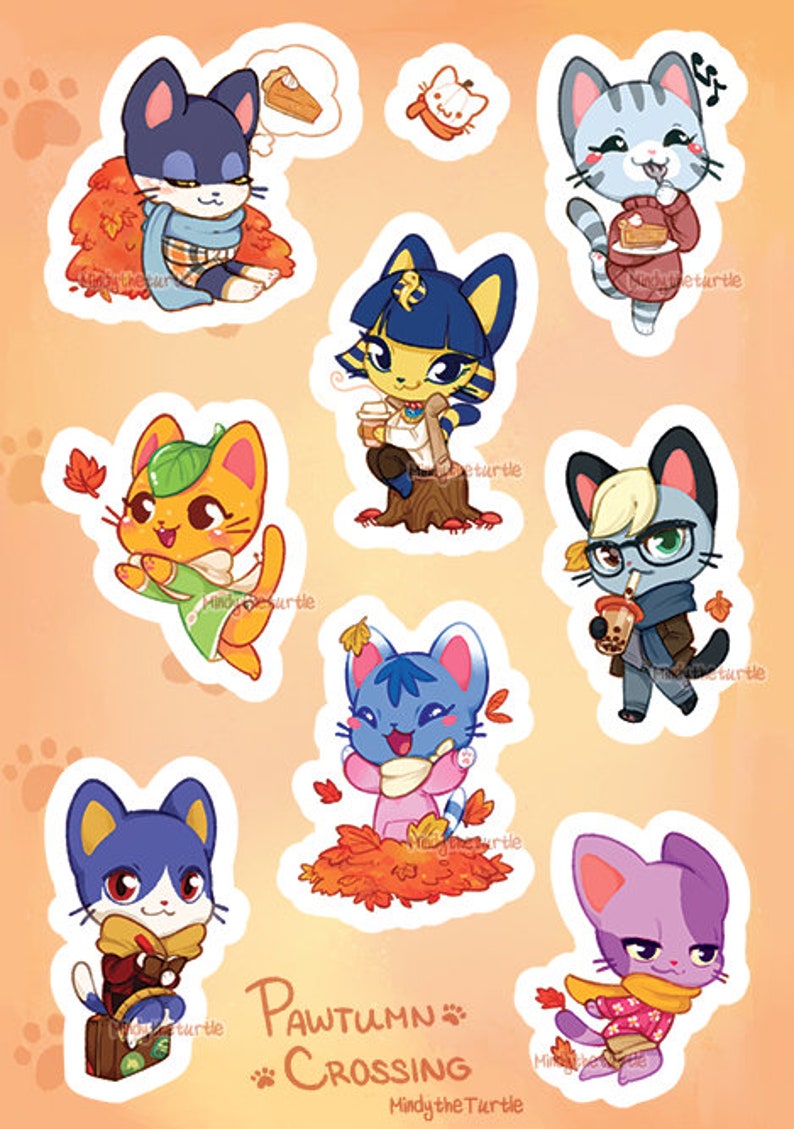 ACNH Pawtumn Crossing Cat Villager Glossy Sticker Set Etsy