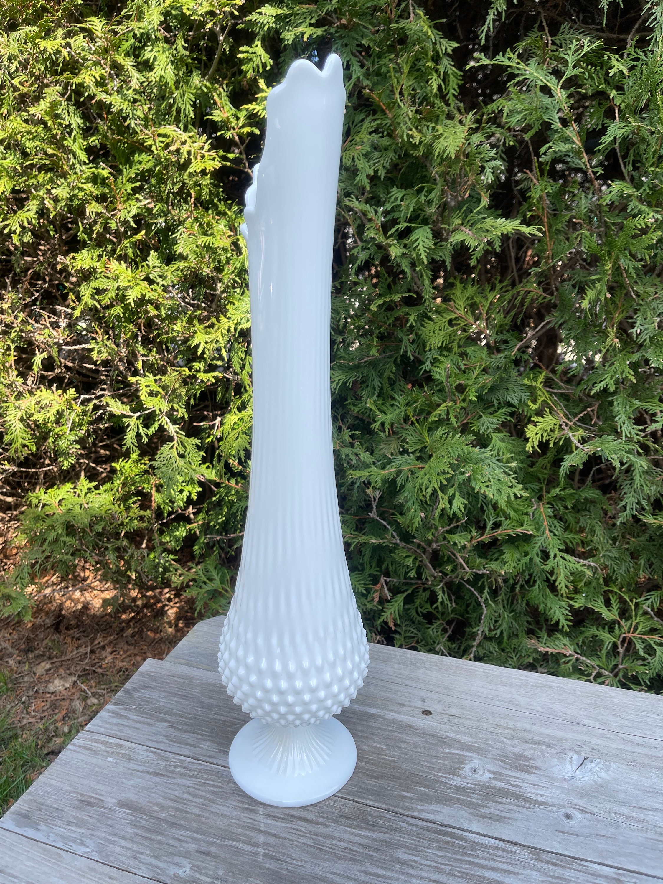 Swung Vase Milk Glass, Fenton Hobnail, Stretch Vase, Vintage Glass