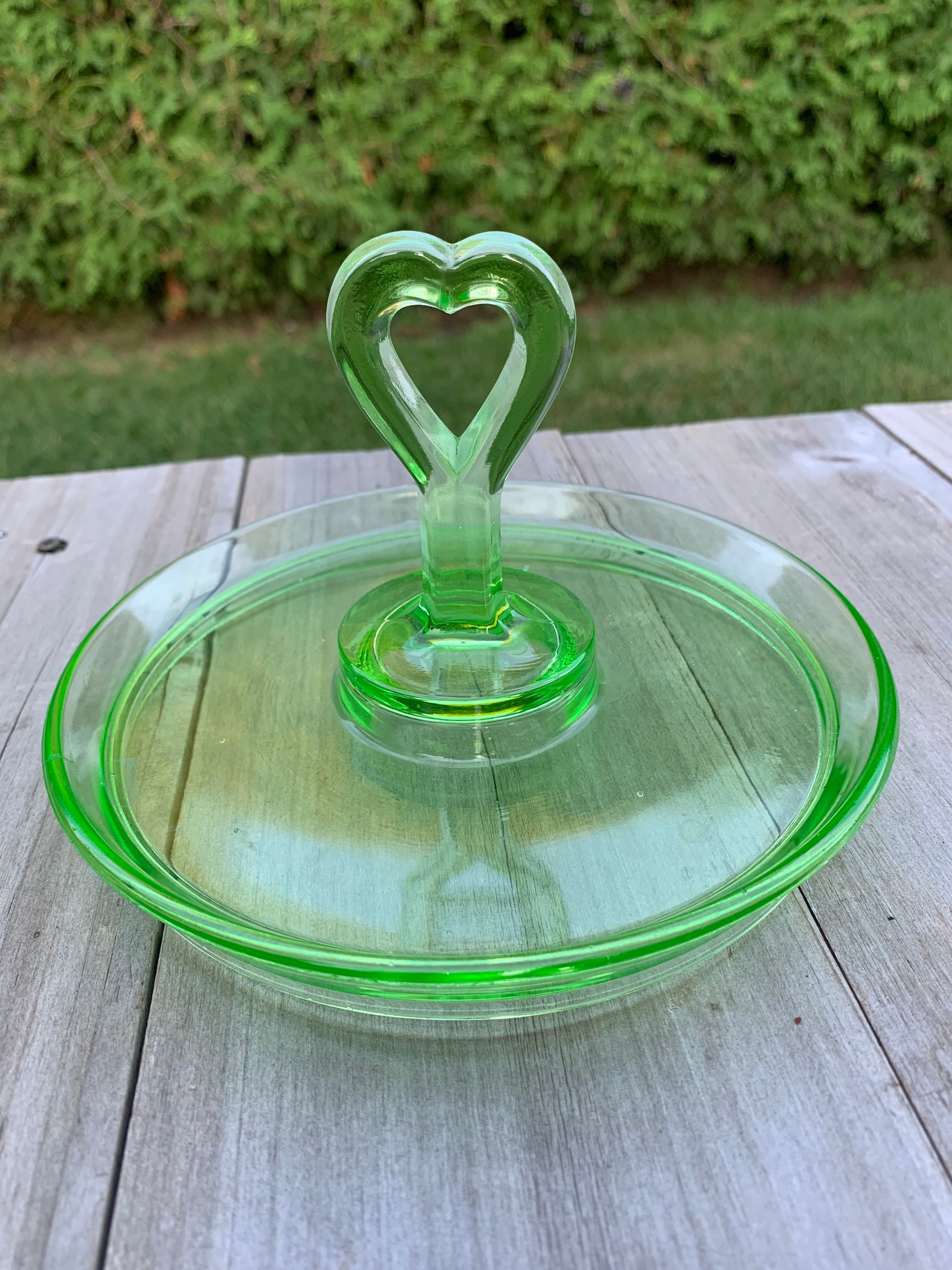 Uranium Glass, Heart Shape Handle, Vaseline Glass, Green