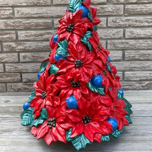 Vintage Ceramic Christmas Tree, Atlantic Mold Poinsettia Ceramic Christmas tree,